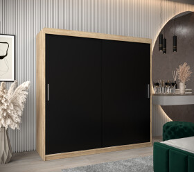 Šatní skříň Abi T0 s posuvnými dveřmi Barva korpusu: Dub Sonoma, Rozměry: 200 cm, Dveře: Černá