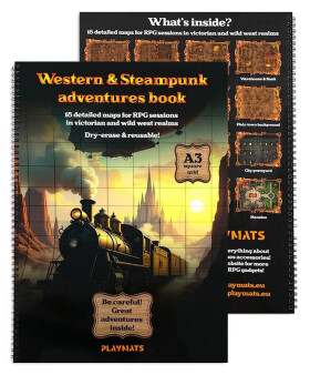 RPG kniha A3 s terény Western & Steampunk + popisovač a hadřík - Čtvercová mřížka