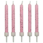 Svíčky dortové s držáky, sada 10ks, 55mm - růžové, třpytky