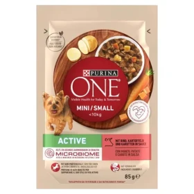 Purina One Mini/Small Active Hovězí 85g / kapsička pro psy (8445290298003)