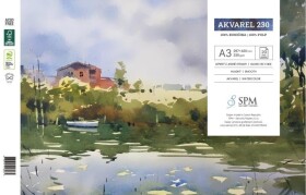SPM AKVAREL akvarelový blok A3 230 g/m2 hladký povrch klížený