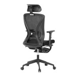 Kancelářská židle, černá MESH, plastový kříž, opěrka nohou, posuvný sedák, 2D područky