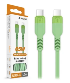 Aligator Datový kabel SoftPastels 3A 65W / USB-C/USB-C / zelený (DATKP74)