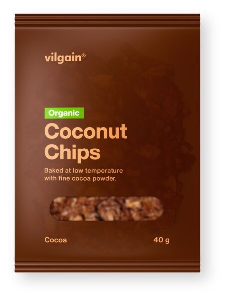 Vilgain Kokosové chipsy BIO – 6× kakao 40 g