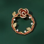 Brož s červenou růží a zirkony Rachel, Červená