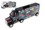 Auto kamion přepravník + dopravní prostředky 14ks plast 57cm na volný chod v krabici 59x22x13cm