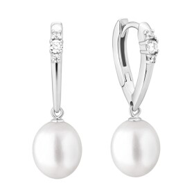 Stříbrné náušnice s bílou perlou Elenia - stříbro 925/1000, Stříbrná Bílá