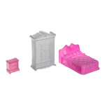 Třípatrový domeček pro panenky s balkonem - panenka + 22 kusů nábytku