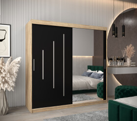 Šatní skříň Abi Y2 Barva korpusu: Dub Sonoma, Rozměry: 200 cm, Dveře: Černá