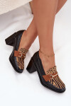 Dámské polobotky na podpatku s výstupky a zlatým detailem Černo-bežové Novella 37