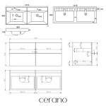 CERANO - Koupelnová skříňka Velora - černá matná, úchytka černá + keramické dvojumyvadlo Viano - bílá lesklá - 121,5x58x46,5 CER-495854