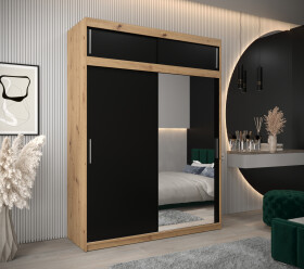 Šatní skříň Abi T2 s nástavcem Barva korpusu: Dub artisan, Rozměry: 180 cm, Dveře: Černá