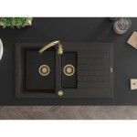 MEXEN/S - Matias granitový dřez 1.5 s odkapávačem 900x505 mm, černá/zlatá metalik,+ zlatý sifon 6502901505-75-G