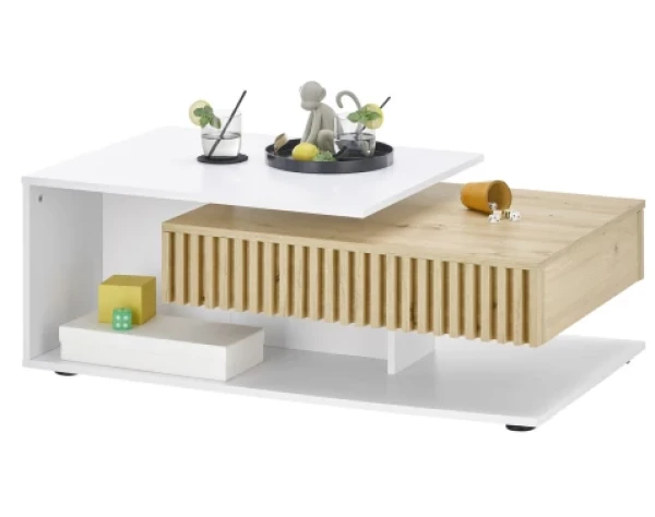 Konferenční stolek se šuplíkem Alida, bílý/dub artisan