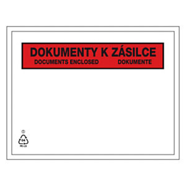 1000 x Samolepicí obal na doprovodnou dokumentaci, 230x125mm, DOKUMENTY K ZÁSILCE ve 3 jazycích | RAJA