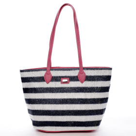 Letní koženkovo textilní taška Navy Stripes modro růžová