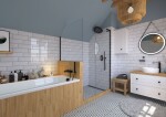 Sprchová a vanová baterie SAT Fusion včetně podomítkového tělesa páka světlé dřevo SATBSFU215DSC SATBSFU215DSC