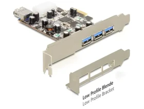 DeLock / Rozšiřující karta USB / PCIe x1 / 3x USB-A ext. + 1x USB-A int. / USB 3.2 Gen 1 / Low Profile (89281)