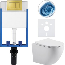 CERANO Kompletní WC set Profi/Cesso - bílá matná - WC tlačítko Classic/Zlatá - pro zazdění - 49x36 cm - 084842