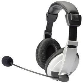 Digitus DA-12201 Sluchátka Over Ear kabelová stereo černostříbrná regulace hlasitosti Počítače