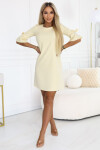 217-12 NEVA Dámské trapézové šaty s vázáním na rukávech - pastelově žluté XL
