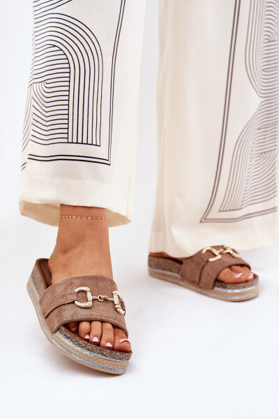 Dámské Sandály Na Platformě Se Zlatou Dekorací A Brilanty Khaki Morisela 37