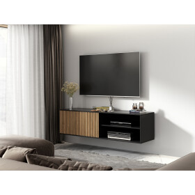 Závěsná TV skříňka Meorati Barva korpusu: Černá/ Dub artisan