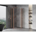 MEXEN/S - Mist L sprchový kout čtvrtkruh, křídlové 100 x 100, transparent, měď kartáčovaná 8A32L-100-100-65-00