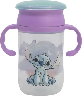 STOR Dětský tréninkový hrnek 395 ml Stitch / Dětský hrnek / S úchyty a víčkem / Bez BPA (10924)