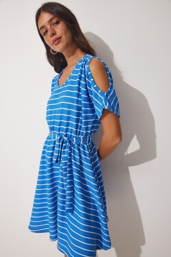 Happiness İstanbul Women's Blue Cut Out Detailed Summer Daily Knitted Dress