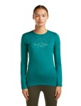 Dámské merino triko s dlouhým rukávem ICEBREAKER Wmns 200 Oasis LS Crewe Sunrise Summit, Tidal Teal velikost: XL