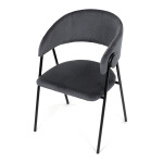 Židle jidelní, šedá látka, černá kovová noha