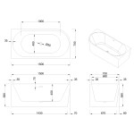 INVENA - Volně stojící vana příčné pravá 150 cm Astri se sifonem AN-03-15P-F