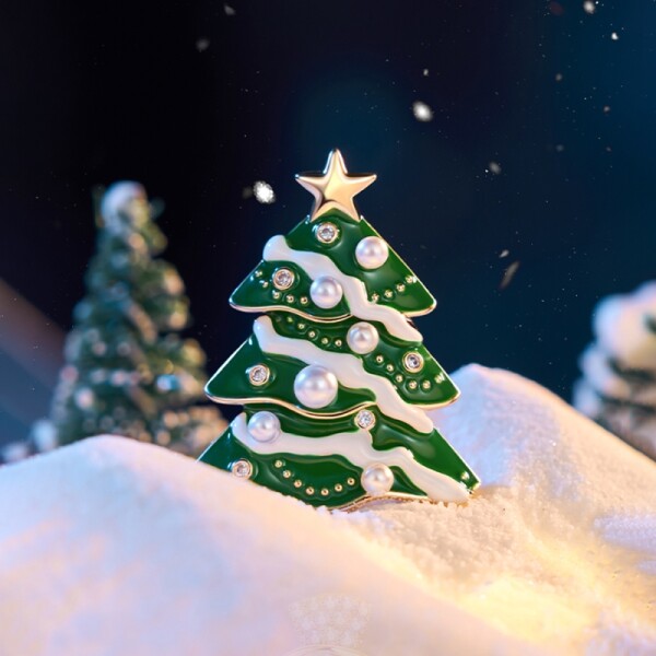 Vánoční brož se zirkony Christmas Tree 12 - vánoční stromeček, Zlatá
