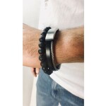 Pánský náramek Luca Black z pravé kůže a chirurgické oceli, Černá 21 cm - 22,5 cm (nastavitelná)