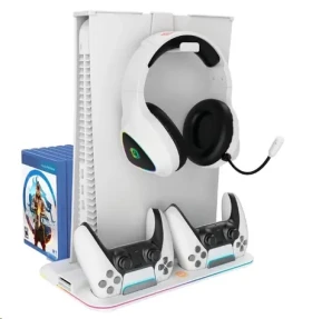 CANYON CND-CSPS5W bílá multifunkční chladící stojan pro PS5 nabíjení 2 PS5 ovladačů / RGB podsvícení (CND-CSPS5W)