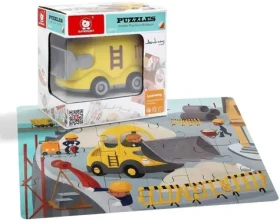 TOP BRIGHT Dřevěné puzzle s hračkou Buldozer