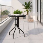 Kulatý zahradní stůl 60 cm s tvrzeným sklem - černý