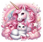Diamantové malování Jednorožec s koťátkem