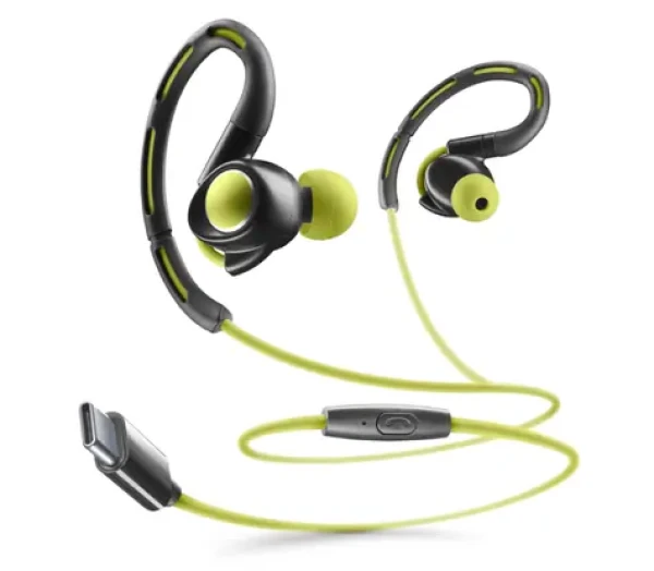 CELLULARLINE SPORT Sportovní In-ear sluchátka USB-C černo-limetková (AUSPORTTYPECL)