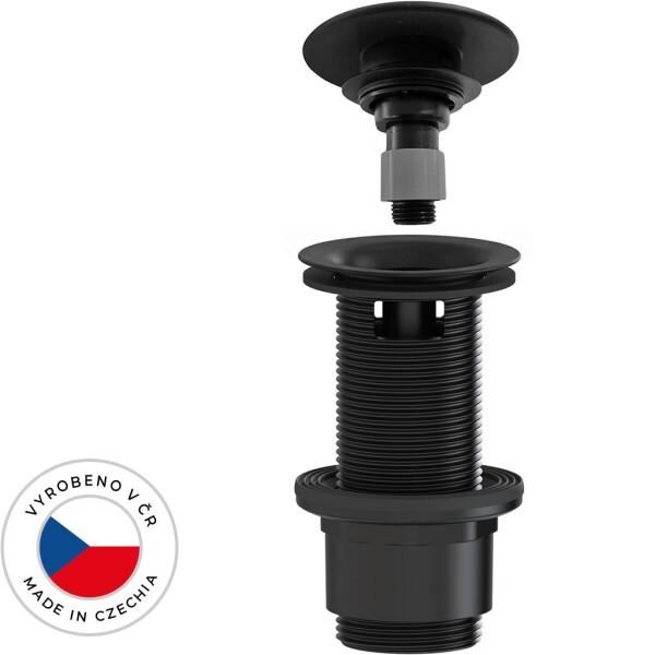 CERANO Umyvadlová výpusť - 5/4“ click-clack s přepadem - neuzavíratelná - plast - 67/82mm - černá matná