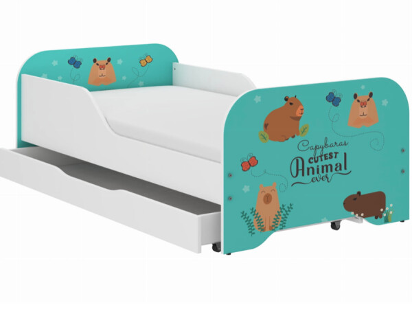 DumDekorace Dětská postel MIKI 160 x 80 cm s matrací a roštem - KAPIBARA ANIMALS