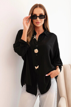 Dámská košile s viskózou, ozdobnými knoflíky a límečkem černá UNI
