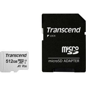Transcend Premium 300S paměťová karta microSDXC 512 GB Class 10, UHS-I, UHS-Class 3, v30 Video Speed Class, A1 Application Performance Class vč. SD adaptéru