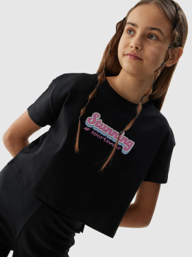 Dívčí tričko crop top organické bavlny 4F černé