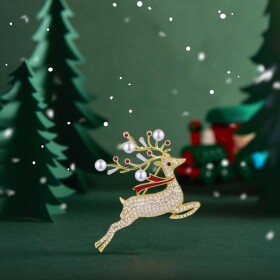 Vánoční brož Swarovski Elements Rudolf 2 - vánoční sob, Zlatá