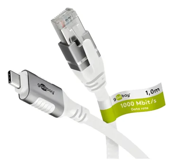 Goobay LAN adaptér USB-C - RJ-45 bílý 3 m / LAN adaptér / Cat.6 / 1 Gbit/s (74177)