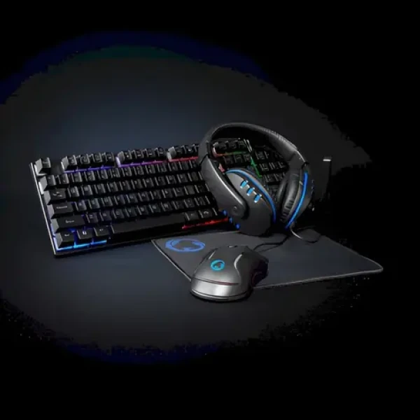 Nedis Herní souprava 5v1 černá / Klávesnice, myš, sluchátka a podložka / RGB podsvícení / USB / US layout (GCK51110BKUS)