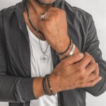 Pánský náramek kůže onyx, Černá Nastavitelná