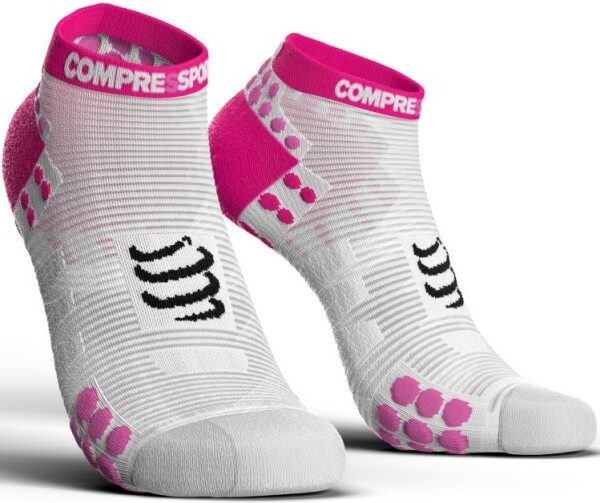 Běžecké kompresní ponožky Compressport PRO RACING SOCKS V3.0 RUN LOW - WHITE / PINK Velikost: EU 42-44